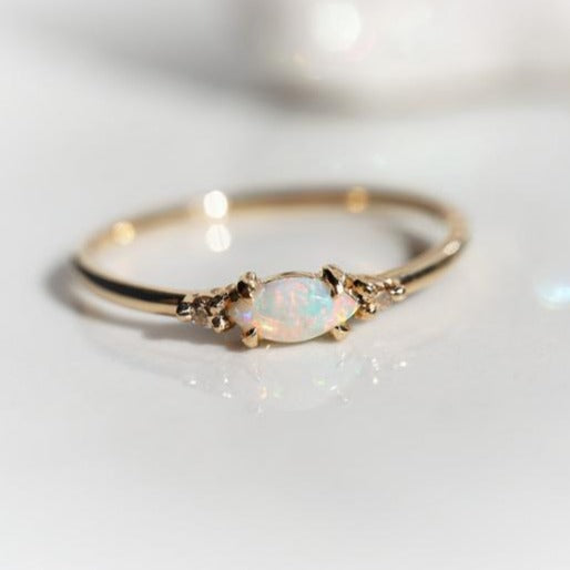 Diana | 14K Marquise Australian Opal and Diamond Ring - Emi Conner Jewelry 