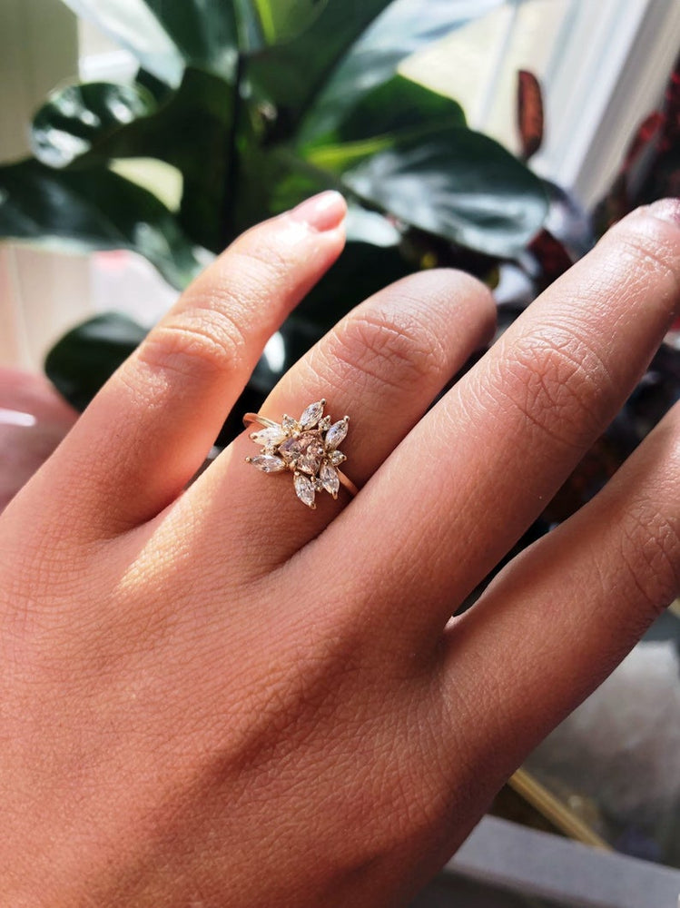 Layla | 14K Trillion Morganite & Diamond Petite Cocktail Ring - Emi Conner Jewelry 