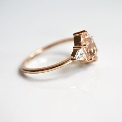 Alexis | Pear Morganite & Triangle Moissanite Ring - Emi Conner Jewelry 