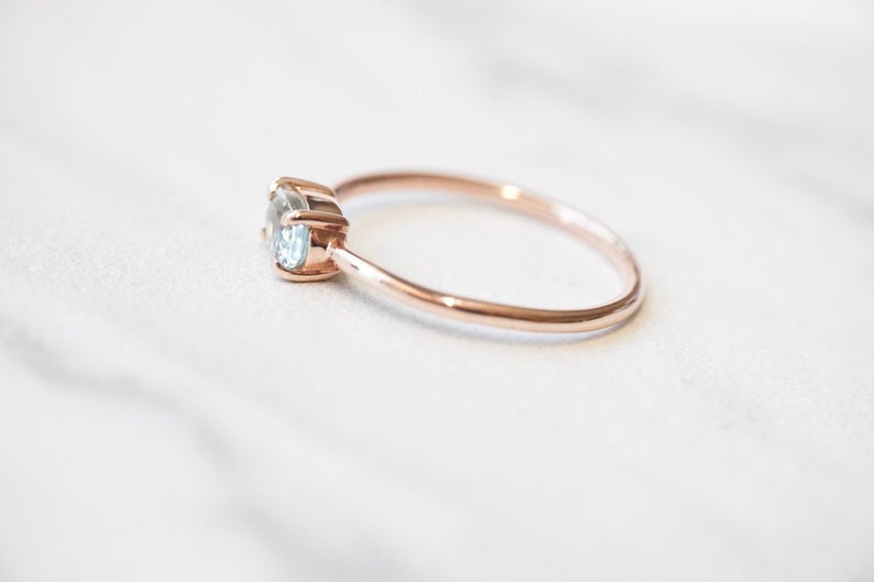 EVA | 14K 0.4 ct. Oval Aquamarine East West Solitaire Ring - Emi Conner Jewelry 