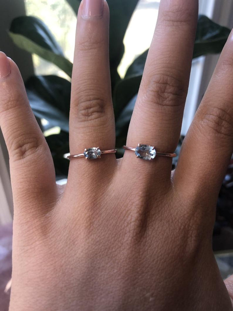 EVA | 14K 0.7 ct. Oval Aquamarine East West Solitaire Ring - Emi Conner Jewelry 