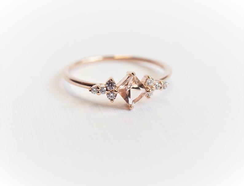 Scarlett | 14K Morganite & Diamond Cluster Ring - Emi Conner Jewelry 