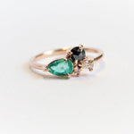 Bella | 14K Emerald & Black Diamond Mini Cluster Ring - Emi Conner Jewelry 