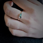 Bella | 14K Pear Morganite & Blue Sapphire Mini Cluster ring - Emi Conner Jewelry 