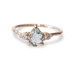 EVA | 3-Stone Pear Aquamarine and Diamond Ring - Emi Conner Jewelry 
