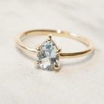 EVA | 14K Pear Aquamarine Five-Prong Solitaire Ring - Emi Conner Jewelry 