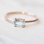 EVA | 14K 0.4 ct. Oval Aquamarine East West Solitaire Ring - Emi Conner Jewelry 