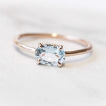 EVA | 14K 0.7 ct. Oval Aquamarine East West Solitaire Ring - Emi Conner Jewelry 