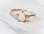 EVA | 14K Side Stone Pear Australian Opal & Diamond Ring - Emi Conner Jewelry 