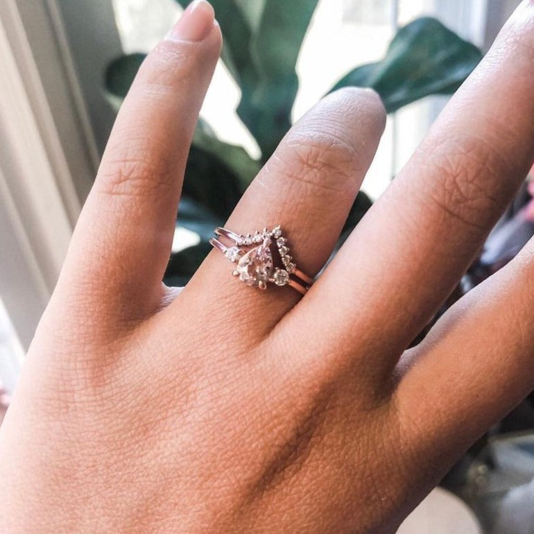 EVA | 3-Stone Pear Morganite and Diamond Ring - Emi Conner Jewelry 