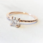 ALVA | 0.7 Round 4-Prong Colorless Moissanite Solitaire in hammer finish - Emi Conner Jewelry 