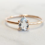 EVA | 14K Pear Aquamarine Five-Prong Solitaire Ring - Emi Conner Jewelry 