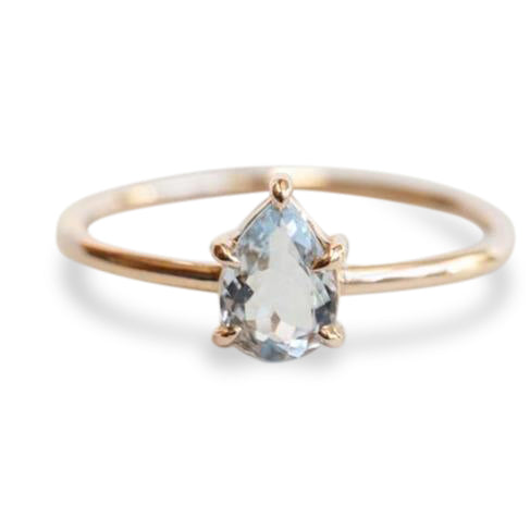 EVA | 14K Pear Aquamarine Five-Prong Solitaire Ring - Emi Conner Jewelry 