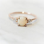EVA | 14K Side Stone Round Australian Opal & Diamond Ring - Emi Conner Jewelry 