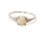 EVA | 14K Side Stone Round Australian Opal & Diamond Ring - Emi Conner Jewelry 