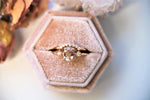 Cara No.1 | Oval Peach Morganite and Diamond Triple Station Ring - Emi Conner Jewelry 