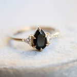 Alexis | Pear Black Onyx & Triangle Moissanite Ring - Emi Conner Jewelry 