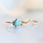 Alexis l Pear Turquoise & Triangle Moissanite Ring - Emi Conner Jewelry 