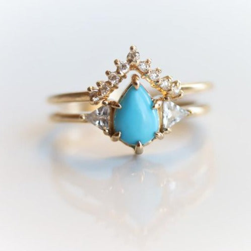 Alexis l Pear Turquoise & Triangle Moissanite Ring - Emi Conner Jewelry 