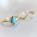 Alexis l Pear Turquoise & Triangle Moissanite Ring - Emi Conner Jewelry 