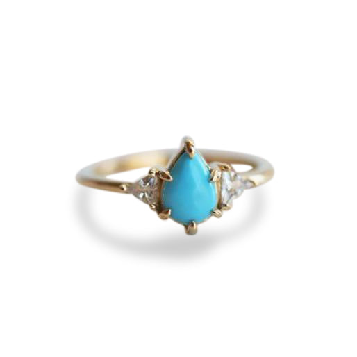 Alexis l 14K Pear Turquoise & Triangle Moissanite Ring