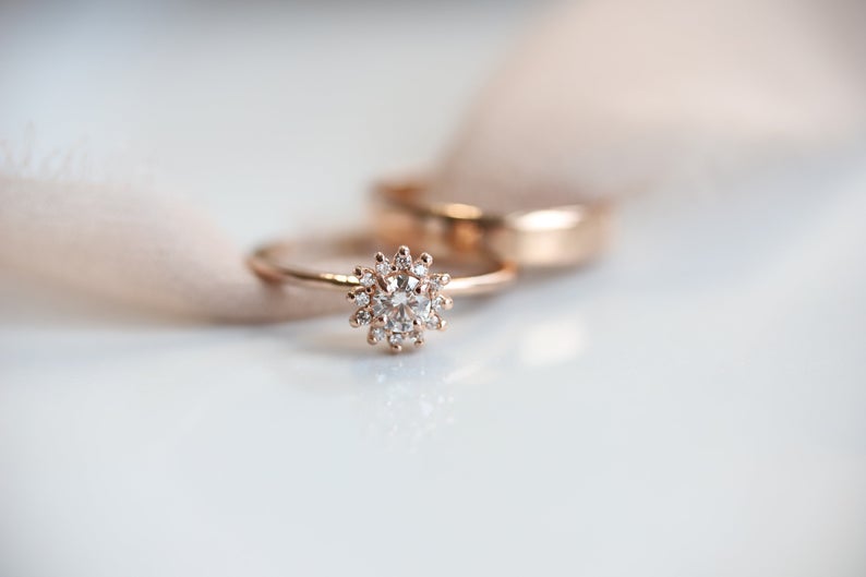 Annabelle | GIA CERTIFIED 0.2 ct. Diamond 14k Gold Halo Ring - Emi Conner Jewelry 
