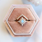 Skylar |  14K Australian Opal and Diamond Snowflake Fancy Halo Ring - Emi Conner Jewelry 