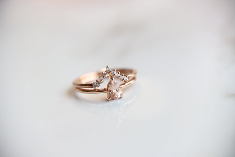 EVA | 0.4 ct. Pear Peach Morganite Solitaire Ring - Emi Conner Jewelry 
