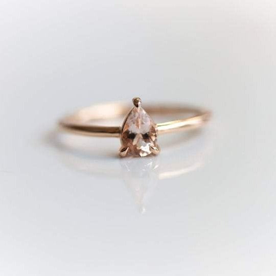 EVA | 0.4 ct. Pear Peach Morganite Solitaire Ring - Emi Conner Jewelry 