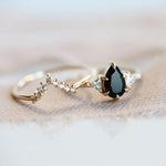 Alexis | Pear Black Onyx & Triangle Moissanite Ring - Emi Conner Jewelry 