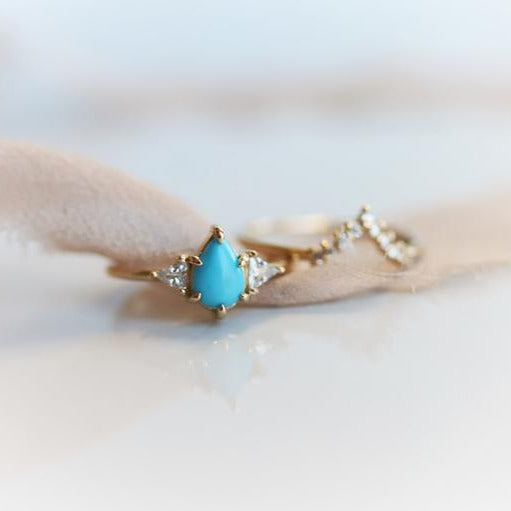 Alexis l Pear Turquoise & Triangle Moissanite Ring - Emi Conner Jewelry 