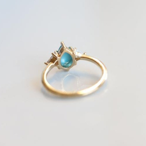 Alexis l Pear Turquoise & Triangle Moissanite Ring - Emi Conner Jewelry 