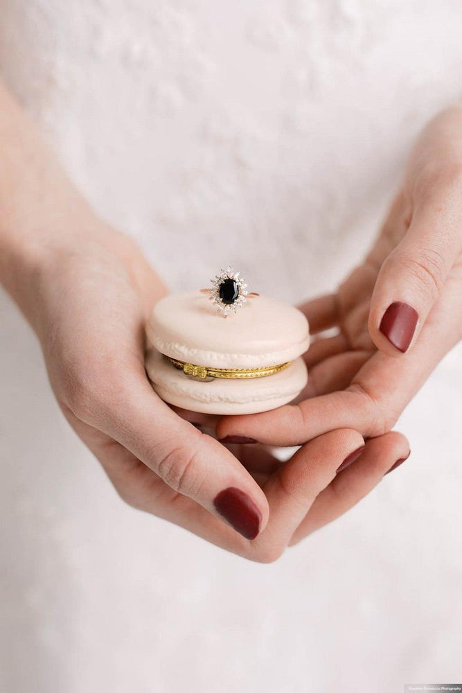 Lana | 14K Oval Black Onyx & CZ Fancy Halo Ring - Emi Conner Jewelry 
