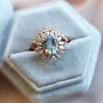 Lana | 14K Oval Aquamarine & Diamond Fancy Halo Luxury Ring - Emi Conner Jewelry 