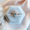 Lana | 14K Oval Aquamarine & Diamond Fancy Halo Luxury Ring - Emi Conner Jewelry 