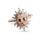Lana | 14K Oval Morganite & CZ Fancy Halo Ring - Emi Conner Jewelry 
