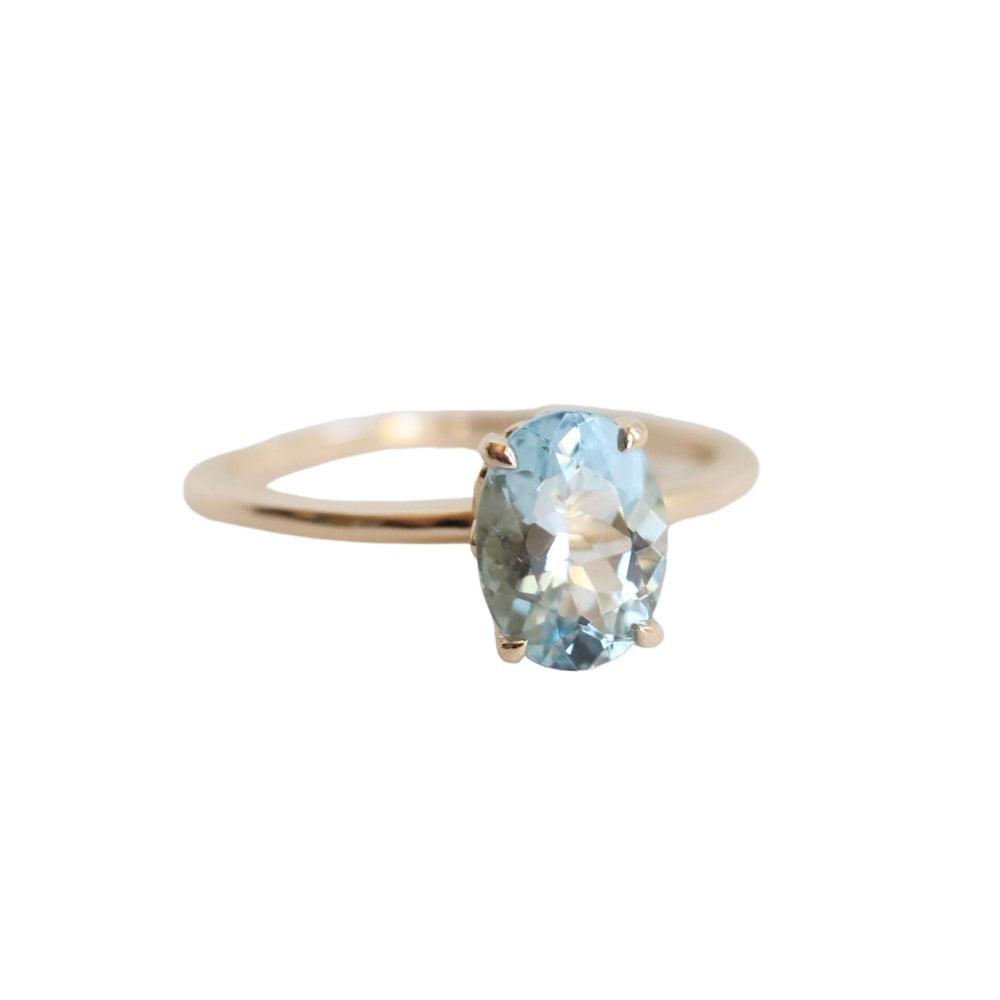 Fleur De Lis | 14K Oval Aquamarine Vintage Inspired Solitaire Ring