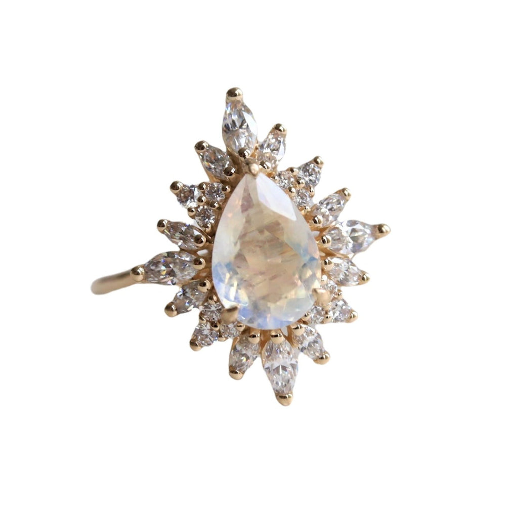 Lana | Pear Rainbow Moonstone Halo Ring