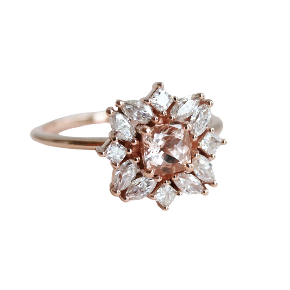 Jasmine No.1 | Morganite & Diamond Fancy Halo Ring