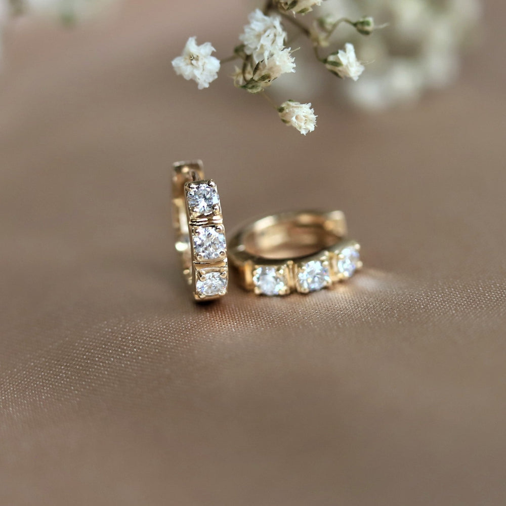 14K Huggie 0.4 ct. Diamond Hinged Hoop Earrings - Emi Conner Jewelry 