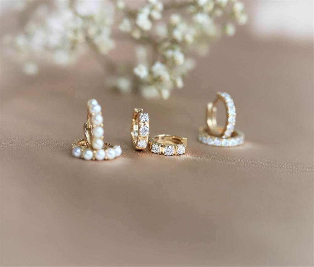14K Huggie 0.4 ct. Diamond Hinged Hoop Earrings - Emi Conner Jewelry 