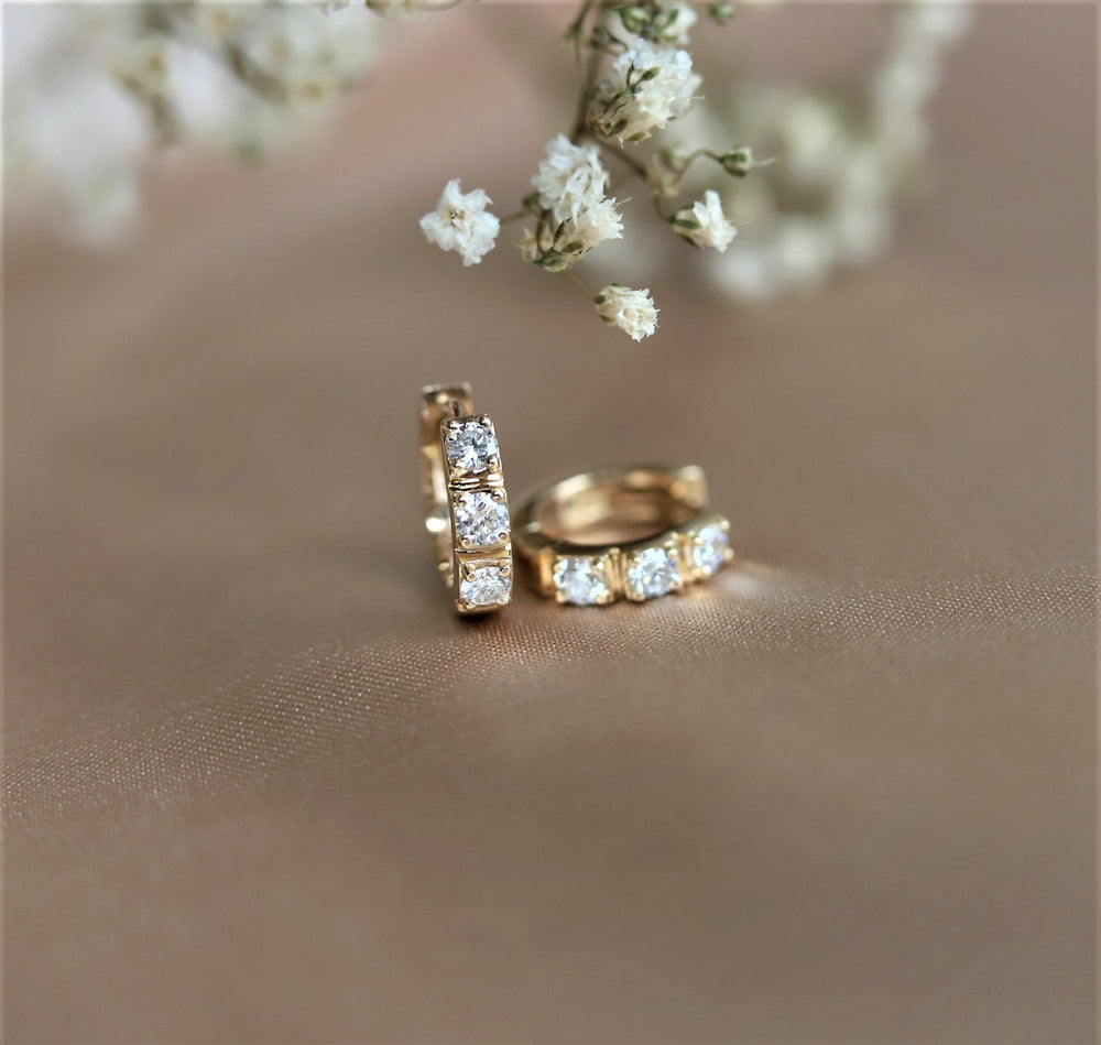 14K Huggie 0.4 ct. Diamond Hinged Hoop Earrings - Emi Conner Jewelry 