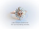 Victoria | 14K Morganite & Diamond Fancy Halo Luxury Ring - Emi Conner Jewelry 